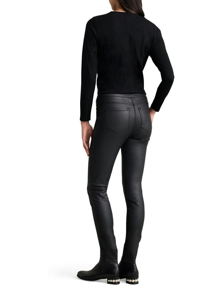 Bengajean Skinny Leg Coated Pant in Black image 4