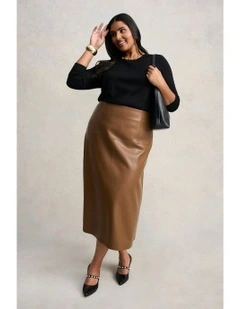 Faux Leather Skirt in Tan