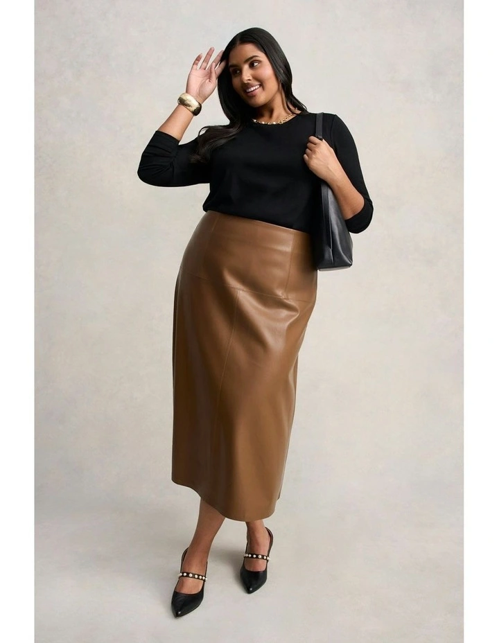 Faux Leather Skirt in Tan image 1