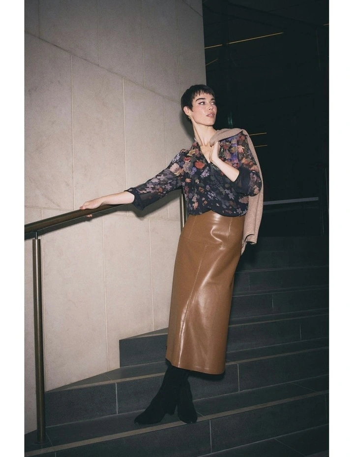 Faux Leather Skirt in Tan image 2