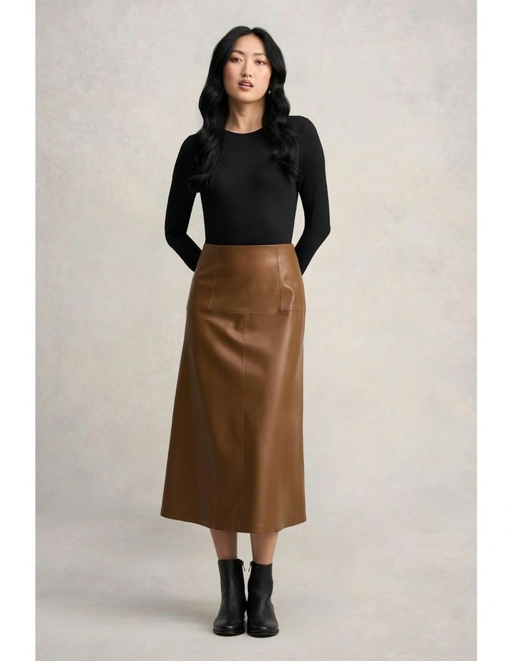 Faux Leather Skirt in Tan image 4