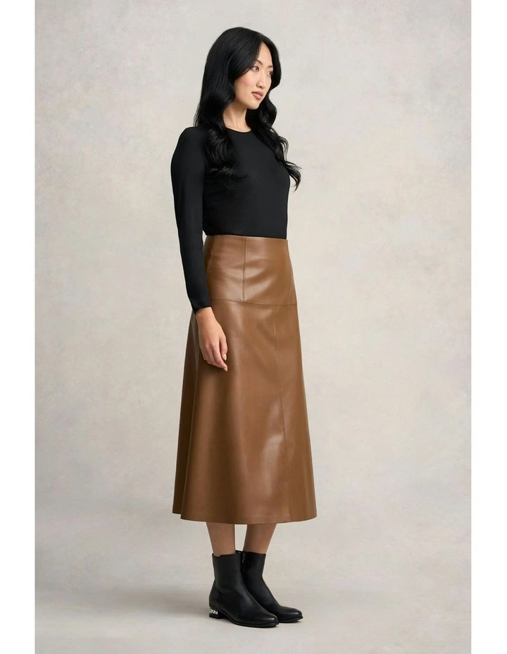 Faux Leather Skirt in Tan image 5