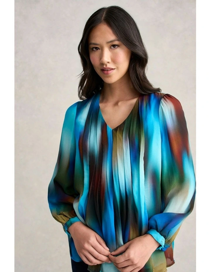 Pleated Georgette Blouse in Ombre Print image 1