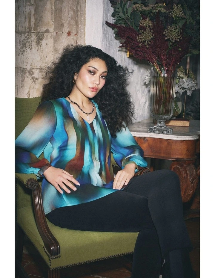 Pleated Georgette Blouse in Ombre Print image 2