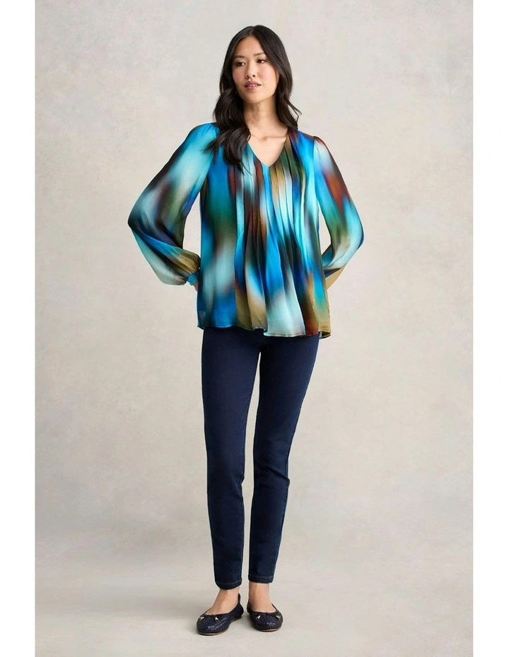 Pleated Georgette Blouse in Ombre Print image 3