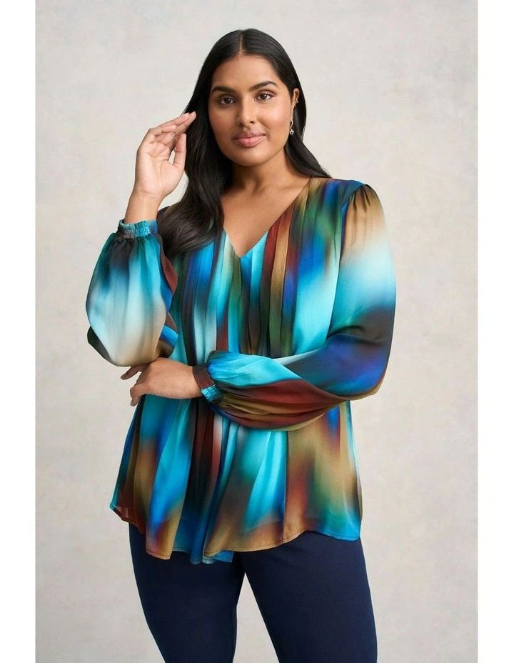 Pleated Georgette Blouse in Ombre Print image 6