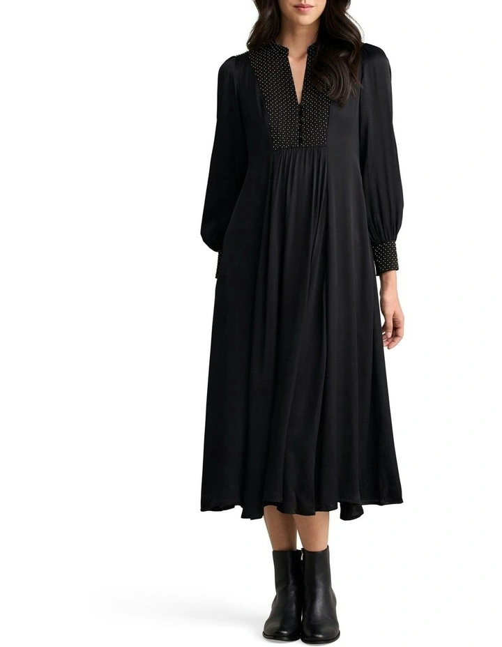 Beaded Smock Dress in Black image 2