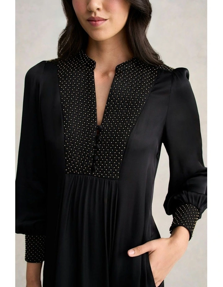 Beaded Smock Dress in Black image 6