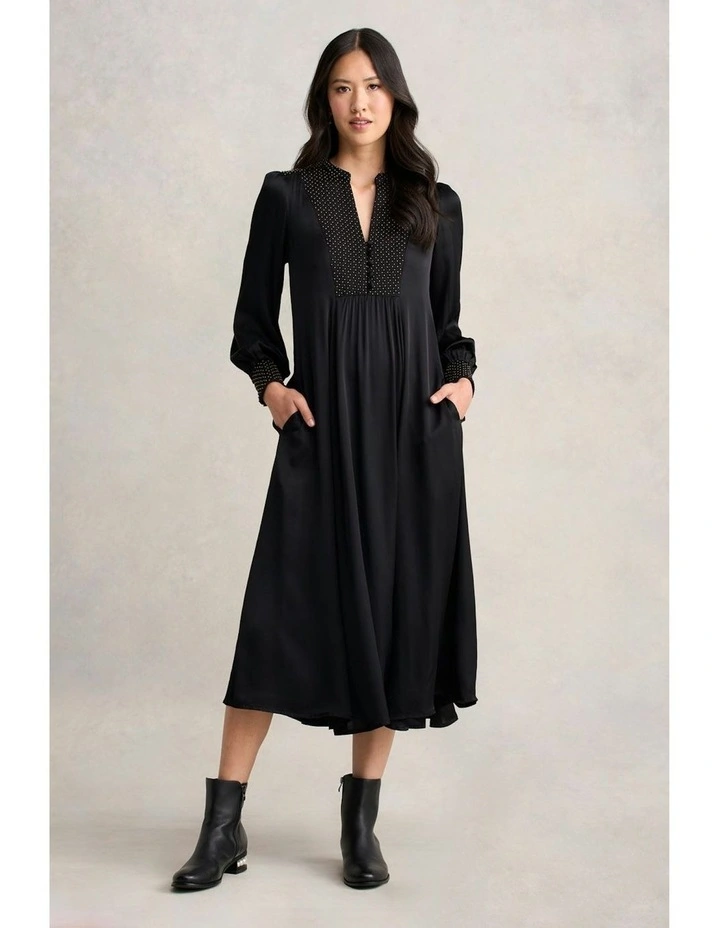 Beaded Smock Dress in Black image 7