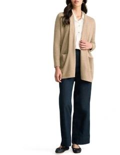 Long Line Wool Cardigan in Taupe Marle