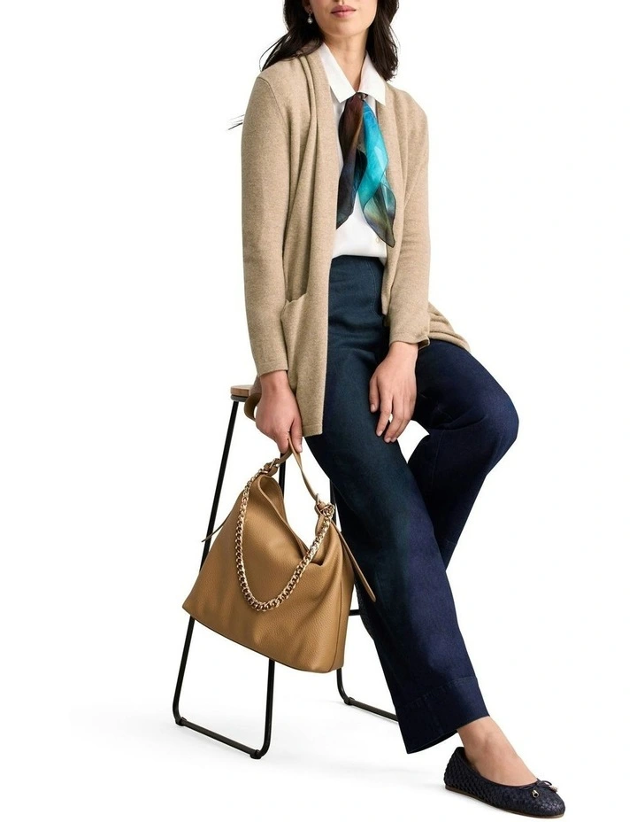 Long Line Wool Cardigan in Taupe Marle image 5