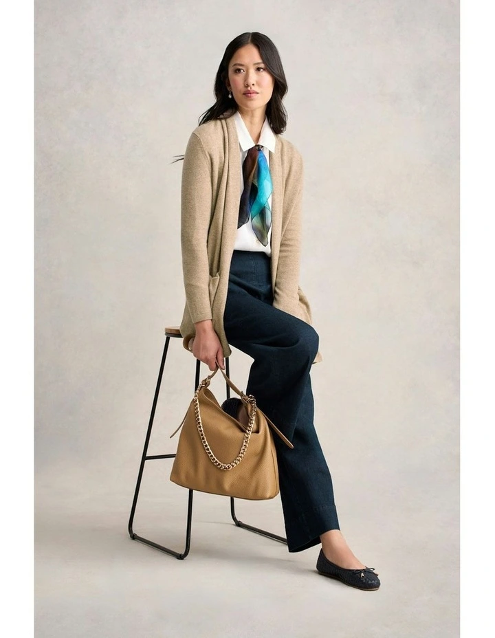 Long Line Wool Cardigan in Taupe Marle image 7