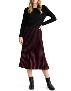 Striped Knit Skirt in Red