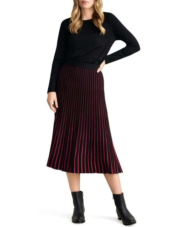 Striped Knit Skirt in Red image 1