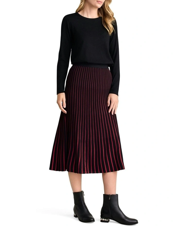 Striped Knit Skirt in Red image 2