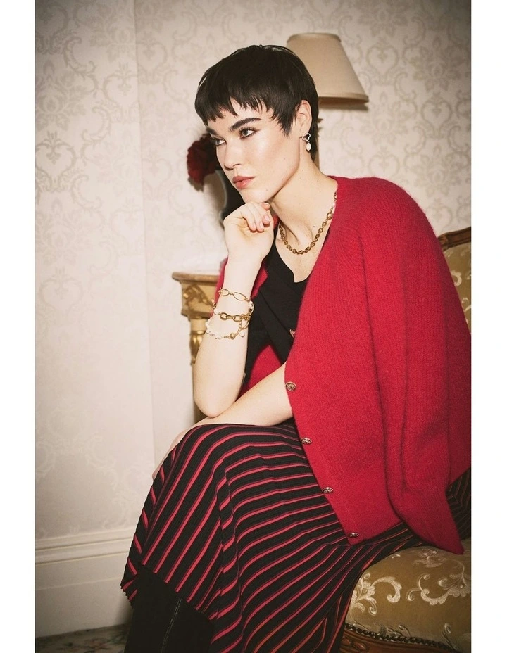 Striped Knit Skirt in Red image 6