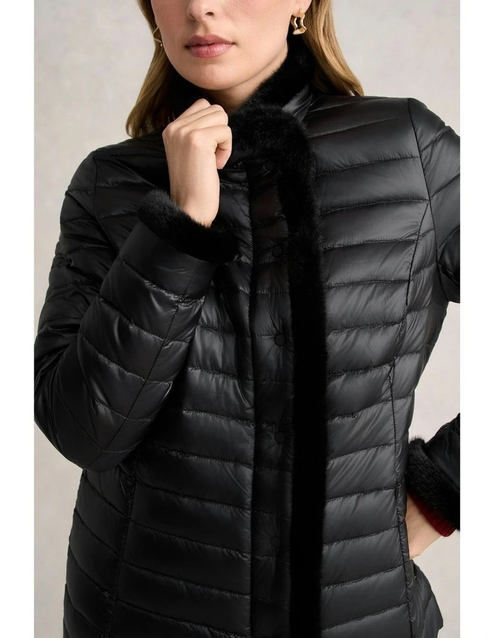 Faux Fur Trim Puffer Jacket in Black image 3