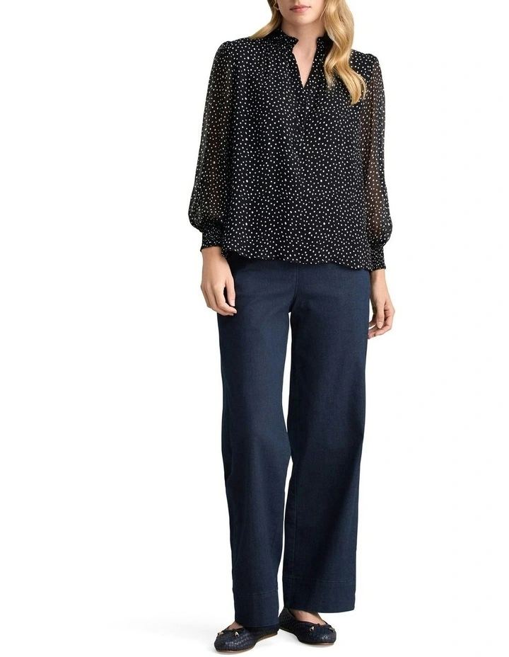 Shirred Georgette Blouse in Black image 2