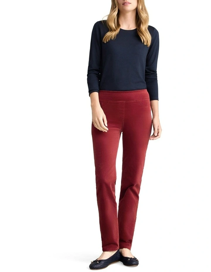 Bengajean Velvet Straight Leg Pant in Scarlet image 1