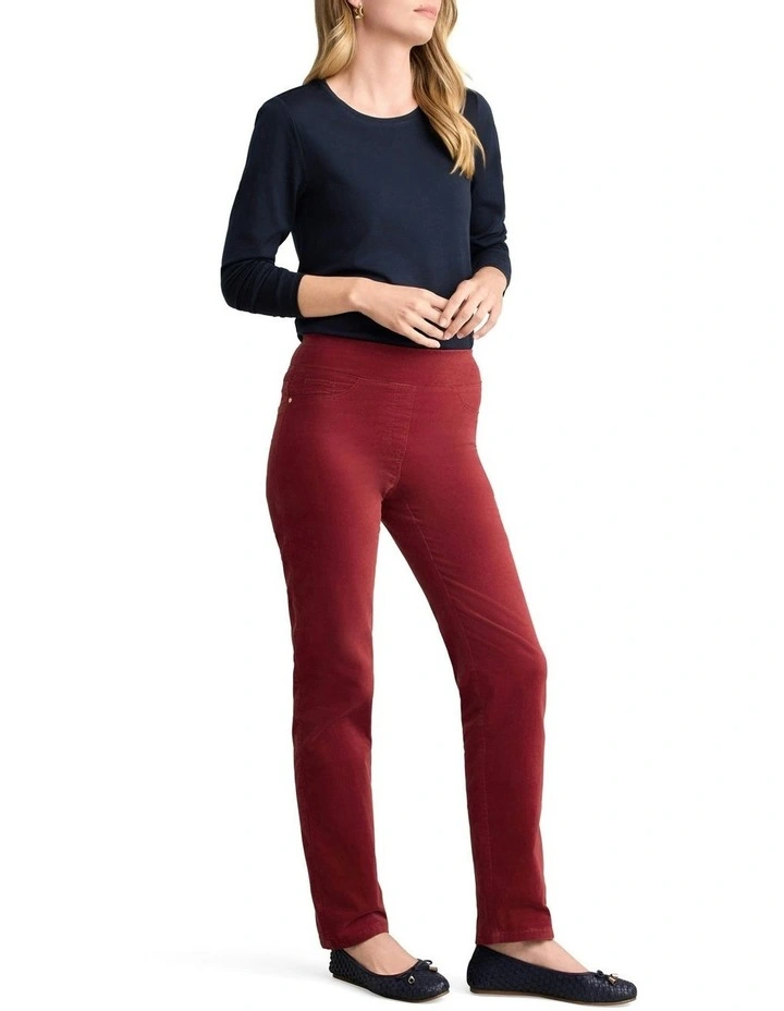 Bengajean Velvet Straight Leg Pant in Scarlet image 2
