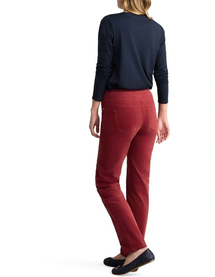 Bengajean Velvet Straight Leg Pant in Scarlet image 3