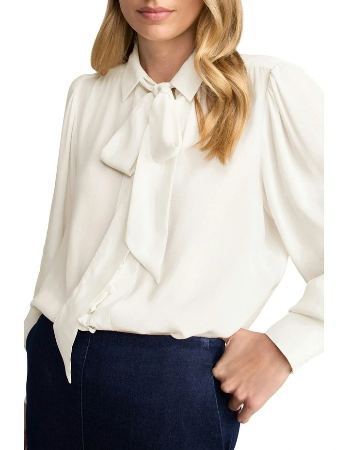 Silk Blend Shirt With Tie in Cream image 3