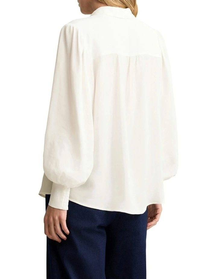 Silk Blend Shirt With Tie in Cream image 4