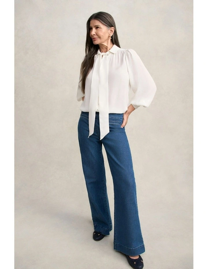 Silk Blend Shirt With Tie in Cream image 5