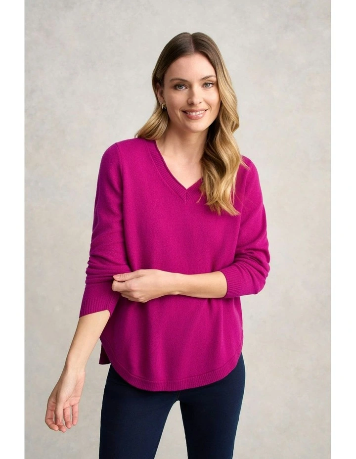 Merino V-Neck Jumper in Jewel image 1