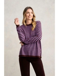 Cashmere Blend Crew Neck Jumper in Violet Stripe
