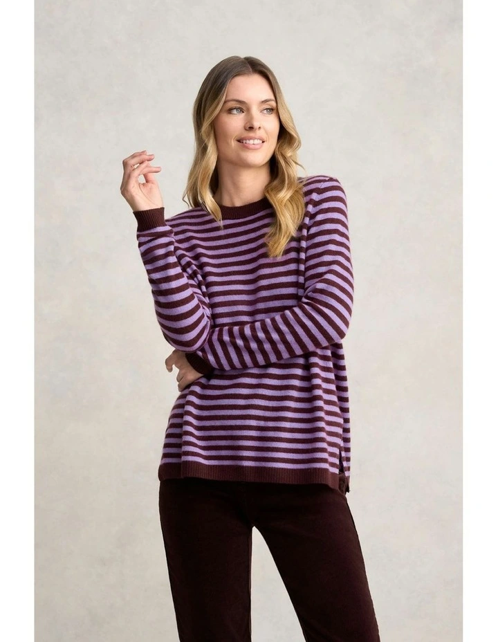 Cashmere Blend Crew Neck Jumper in Violet Stripe image 1