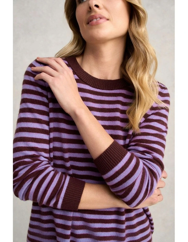 Cashmere Blend Crew Neck Jumper in Violet Stripe image 4