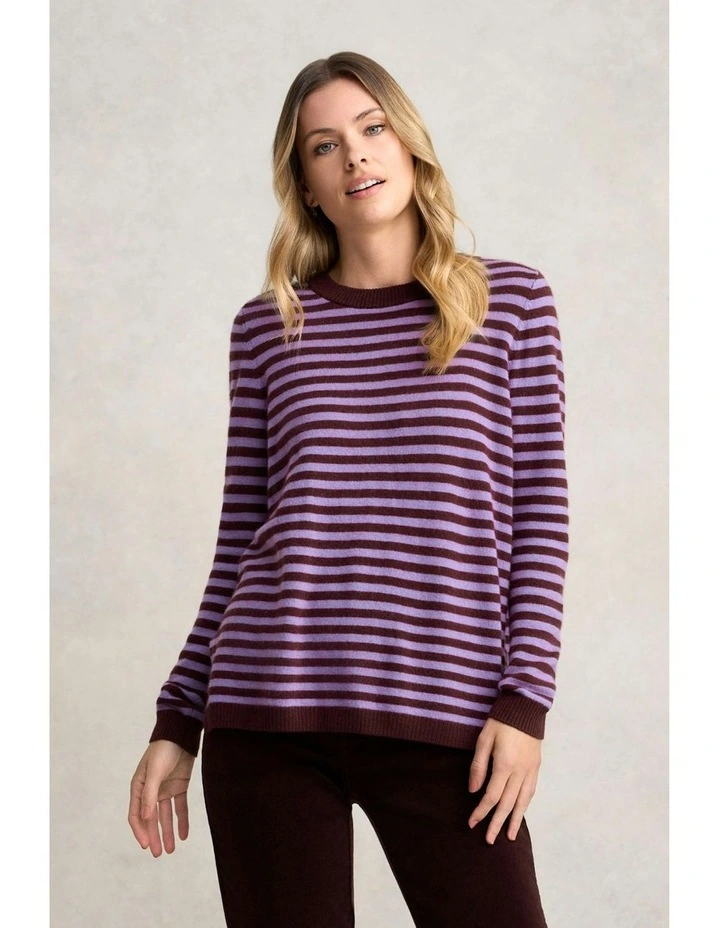 Cashmere Blend Crew Neck Jumper in Violet Stripe image 5