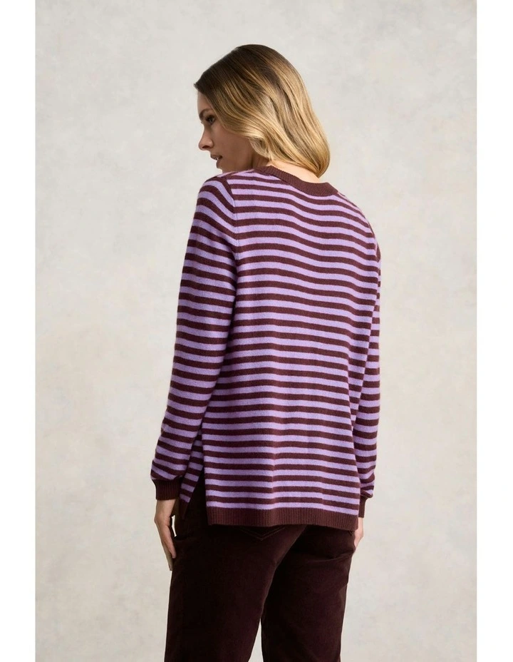 Cashmere Blend Crew Neck Jumper in Violet Stripe image 6