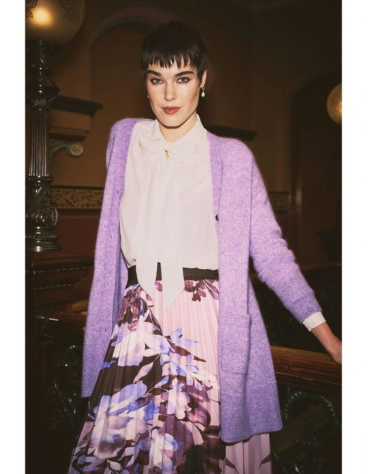 Button Through Mohair Cardigan in Violet image 2