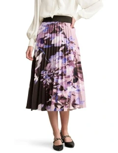 Pleated Floral Print Midi Skirt in Multi