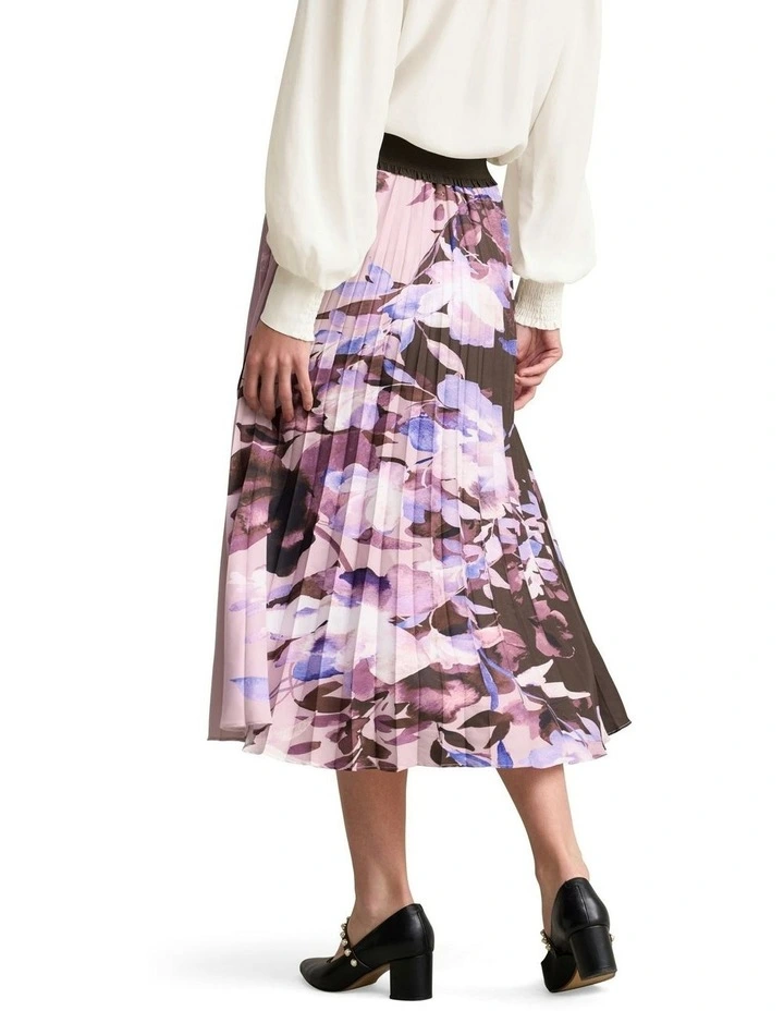 Pleated Floral Print Midi Skirt in Multi image 4