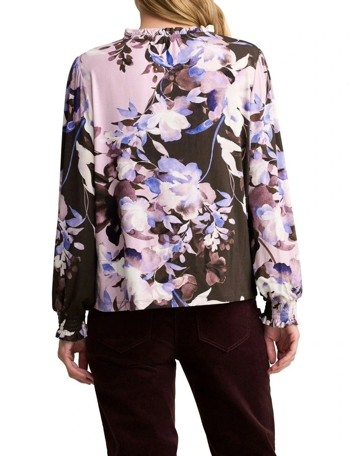Frill Floral Print Collar Top in Multi image 4