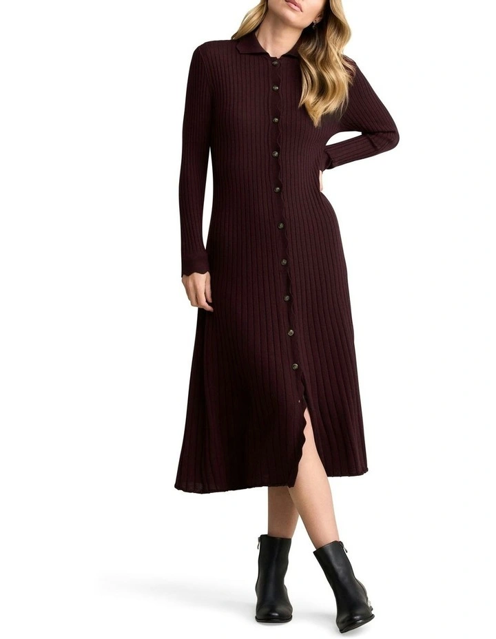Ribbed Merino Dress in Burgundy image 1
