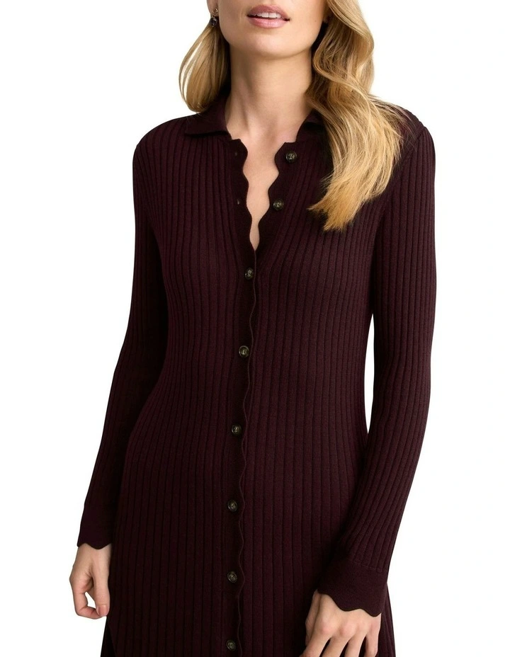 Ribbed Merino Dress in Burgundy image 2