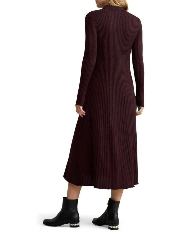 Ribbed Merino Dress in Burgundy image 4