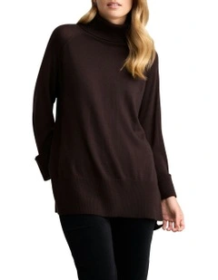 Side Split Merino Wool Jumper in Chocolate Chaud