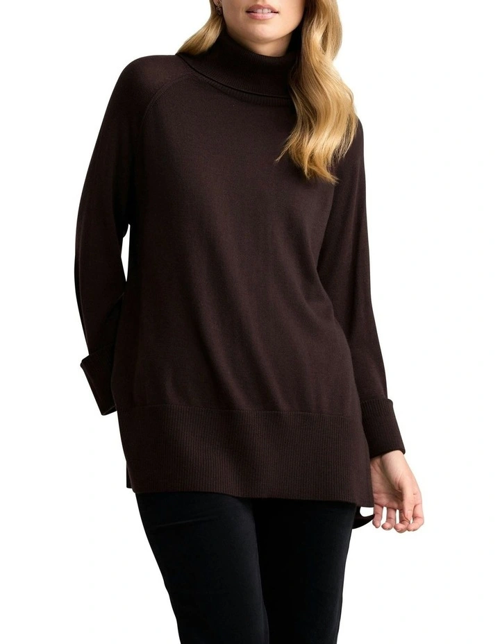 Side Split Merino Wool Jumper in Chocolate Chaud image 1