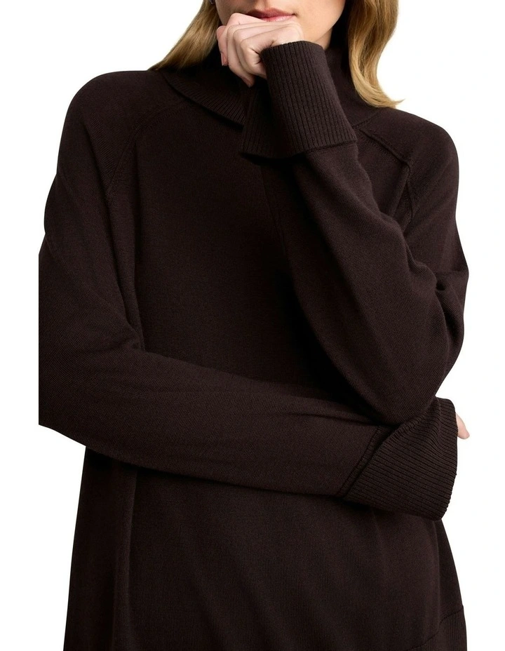 Side Split Merino Wool Jumper in Chocolate Chaud image 3