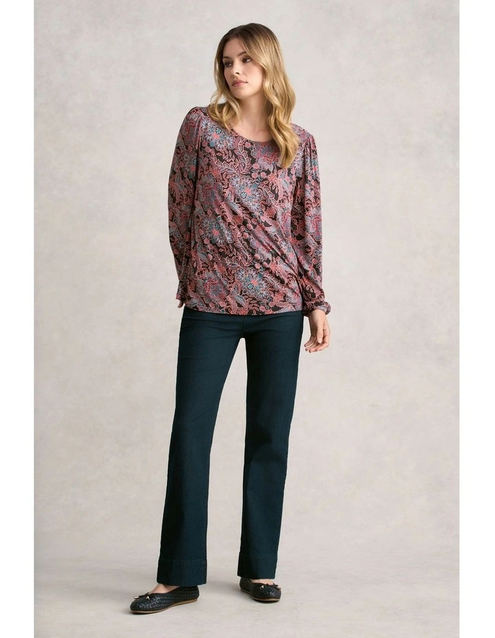 Printed Long Sleeve Scoop Neck Top in Intricate Floral image 1