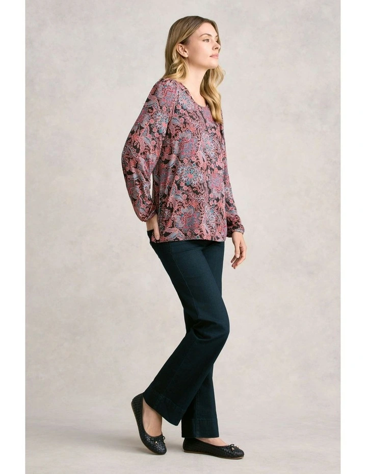 Printed Long Sleeve Scoop Neck Top in Intricate Floral image 2