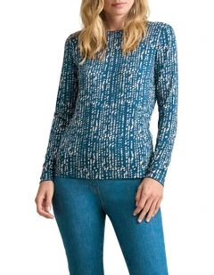 Long Sleeve Crew Neck Top in Linear Dot Print