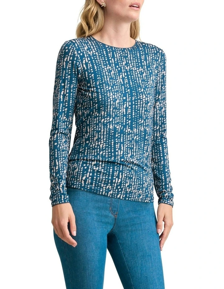 Long Sleeve Crew Neck Top in Linear Dot Print image 3