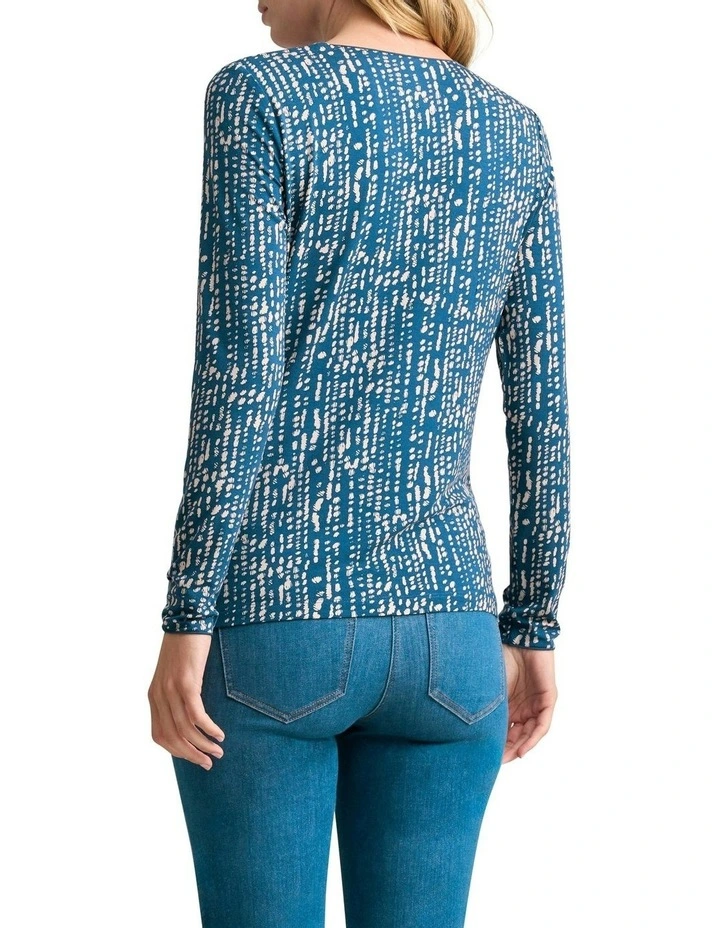 Long Sleeve Crew Neck Top in Linear Dot Print image 4