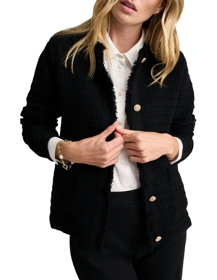 Tweed Knit Jacket in Black image 4